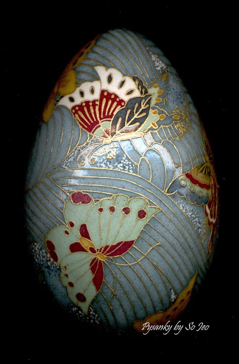 Butterflies Chiyogami Ukrainian Style Easter Egg Pysanky by So Jeo
